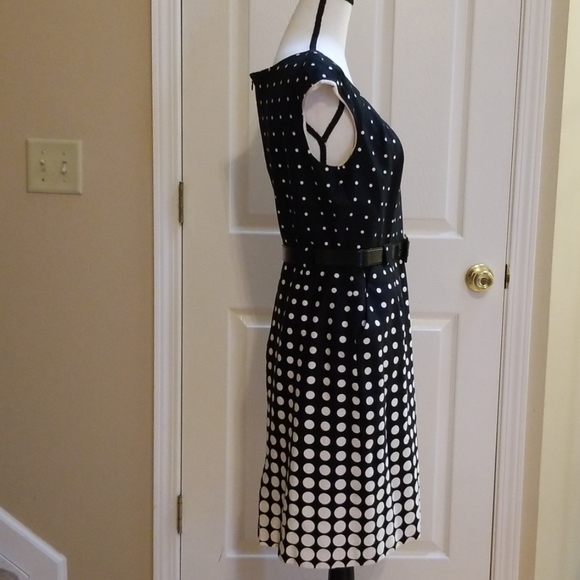 Tahari black and white polka dot belted dress - Picture 5 of 8